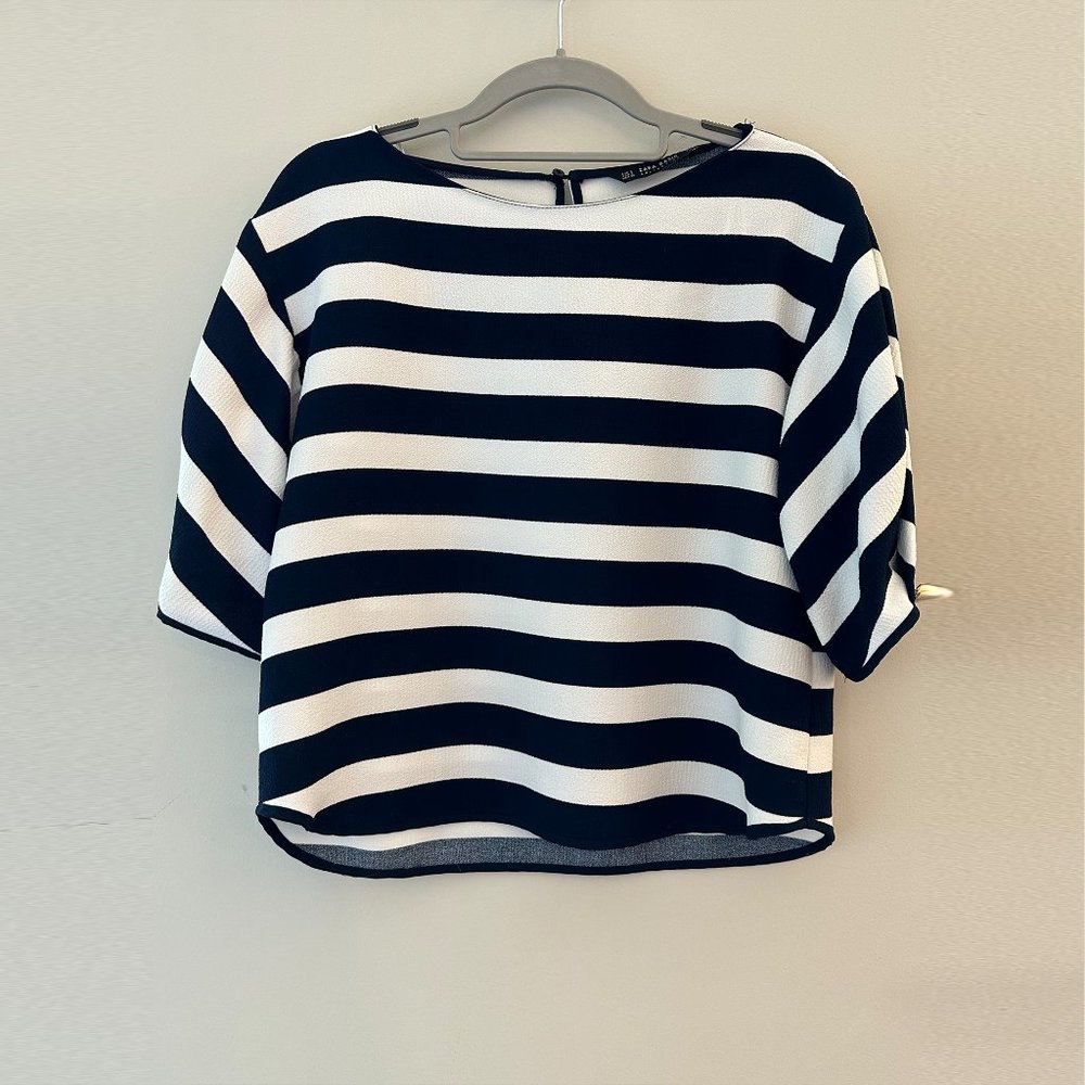Zara Navy Blue Striped Blouse (S)